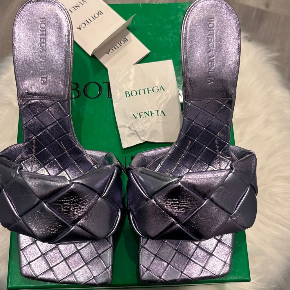 Bottega Veneta Shimmering Purple Woven Slides